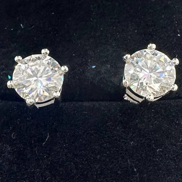 Moissanite Diamond Earrings 4 Ct Studs Six Prong Brilliant Round 925 18K - Picture 3 of 9